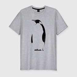 Мужская slim-футболка Пингвин стоит трафарет