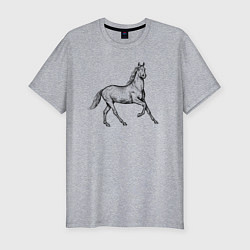 Мужская slim-футболка Лошадь скачет в профиль