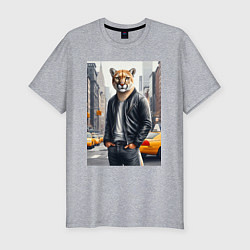 Мужская slim-футболка Чувак пума в Нью-Йорке - нейросеть