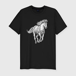 Мужская slim-футболка Белая лошадь скачет