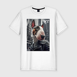 Футболка slim-fit Dude bull terrier in New York - ai art, цвет: белый