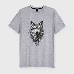 Мужская slim-футболка Волк в серых тонах