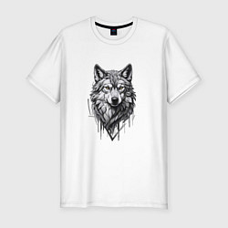 Мужская slim-футболка Волк в серых тонах