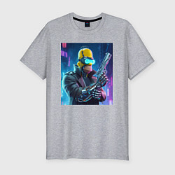 Футболка slim-fit Homer Simpson with a gun - cyberpunk - ai art, цвет: меланж