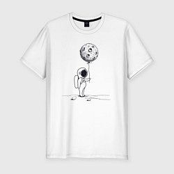 Мужская slim-футболка Космонавт с лунным шариком
