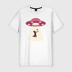 Мужская slim-футболка НЛО и волейболист