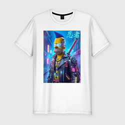 Футболка slim-fit Cyber ninja Homer Simpson - ai art, цвет: белый