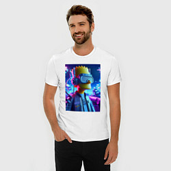 Футболка slim-fit Cyber Bart - ai art - neon, цвет: белый — фото 2