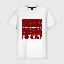 Мужская slim-футболка Новогодние ламы в шапочках