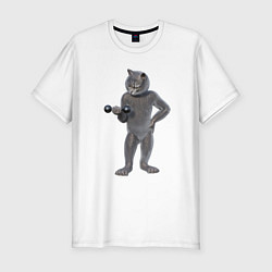 Футболка slim-fit Кот с гантелей, цвет: белый