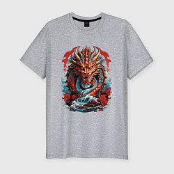 Мужская slim-футболка Китайский дракон в воде