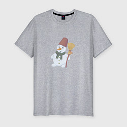 Мужская slim-футболка Снеговик с метлой