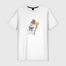 Мужская slim-футболка Снеговик с метлой