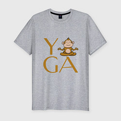 Мужская slim-футболка Йога - обезьяна