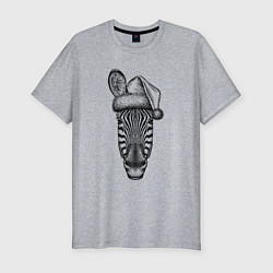 Мужская slim-футболка Голова зебры новогодней