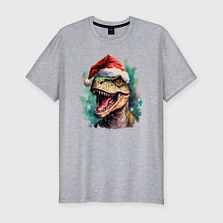 Мужская slim-футболка Новогодний тираннозавр