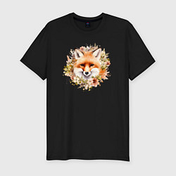 Мужская slim-футболка Лиса в цветочном венке