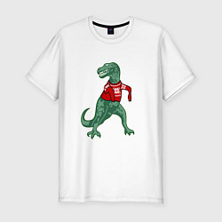 Мужская slim-футболка Динозавр в новогоднем свитере