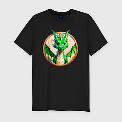 Мужская slim-футболка Нейросеть - деревянный зелёный дракон