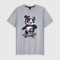 Футболка slim-fit Cool panda on a skateboard - extreme, цвет: меланж