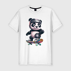 Футболка slim-fit Cool panda on a skateboard - extreme, цвет: белый