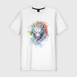 Мужская slim-футболка Дракон нарисованный акварелью