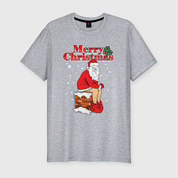 Футболка slim-fit Санта на крыше, цвет: меланж