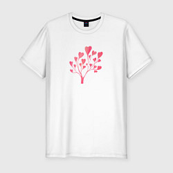 Мужская slim-футболка Дерево из сердечек - символ любви