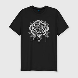 Мужская slim-футболка Черно белая роза цветы