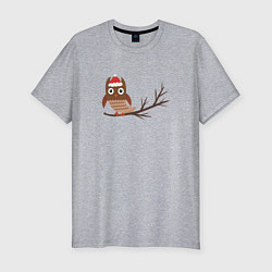 Мужская slim-футболка Новогодняя сова на ветке