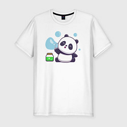 Мужская slim-футболка Панда и мыльные пузыри