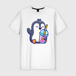 Мужская slim-футболка Пингвин с напитком