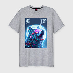 Футболка slim-fit Cyber wolf - ai art, цвет: меланж