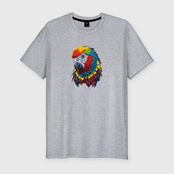Мужская slim-футболка Красочный попугай в ярких перьях