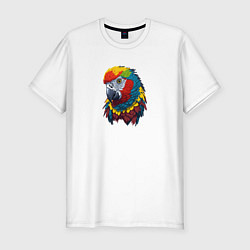 Мужская slim-футболка Красочный попугай в ярких перьях