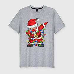 Мужская slim-футболка Санта Клаус и гирлянда