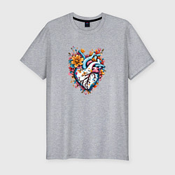 Мужская slim-футболка Расцветающее сердце