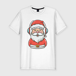 Мужская slim-футболка Дед Мороз в наушниках