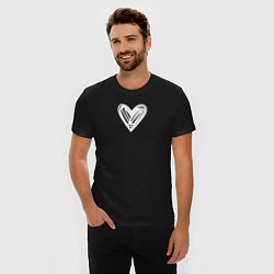 Футболка slim-fit Рисованное белое сердце парное, цвет: черный — фото 2