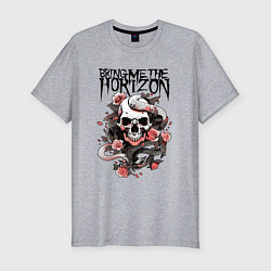 Футболка slim-fit Bring Me the Horizon - A skull with roses, цвет: меланж