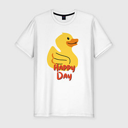 Мужская slim-футболка Жёлтая резиновая уточка - счастливый день