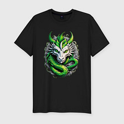 Мужская slim-футболка Зеленый дракон символ 2024 года