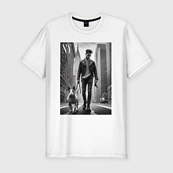 Мужская slim-футболка Чувак с бультерьером - Нью-Йорк