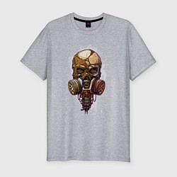 Мужская slim-футболка Зомби череп в противогазе