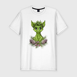 Мужская slim-футболка Зелёный дракончик в сосновых шишках