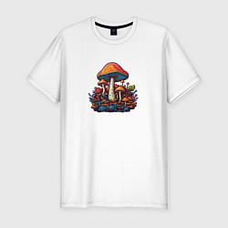 Мужская slim-футболка Магические лесные грибы