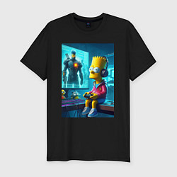 Мужская slim-футболка Bart Simpson is an avid gamer