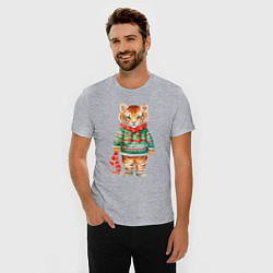 Футболка slim-fit Тигр в новогоднем свитере, цвет: меланж — фото 2
