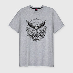 Мужская slim-футболка Цветы и птица