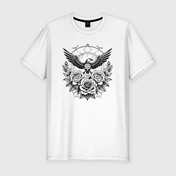 Мужская slim-футболка Цветы и птица